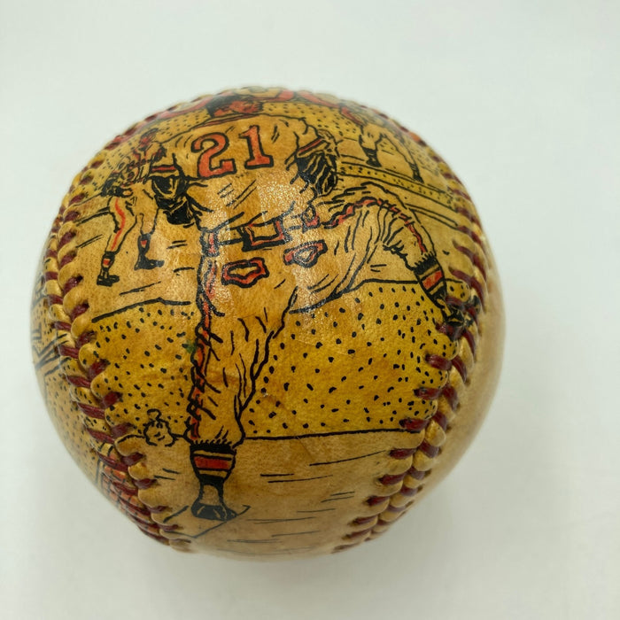 Warren Spahn Hand Painted George Sosnak Folk Art Signed Baseball