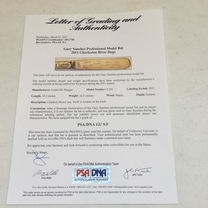 Gary Sanchez Signed Game Used Pre Rookie NY Yankees Baseball Bat PSA DNA GU 9.5!