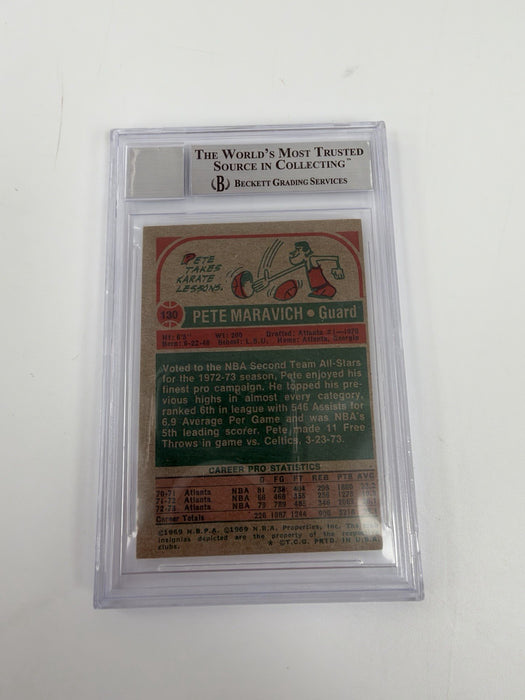 Pete Maravich 1973 Topps #130 Signed Card BVG 10 GEM MINT Auto RARE