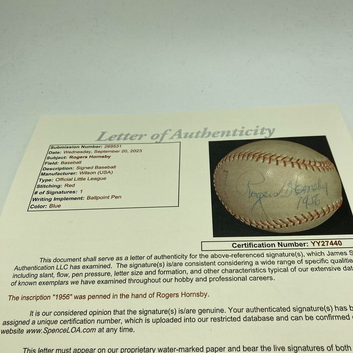 Beautiful Rogers Hornsby Single Signed Autographed Baseball JSA COA