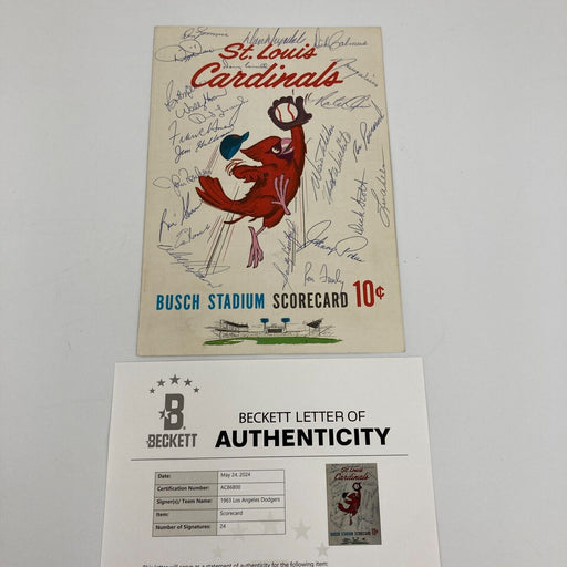 1963 Los Angeles Dodgers World Series Champs Team Signed Scorecard Beckett COA