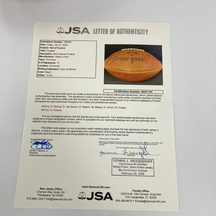 Ken Strong Hall Of Fame Multi Signed Wilson NFL Football JSA COA