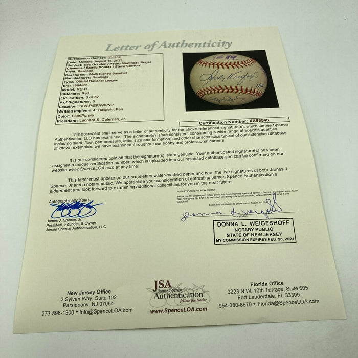 Sandy Koufax Pedro Martinez Roger Clemens Steve Carlton Signed Baseball JSA COA