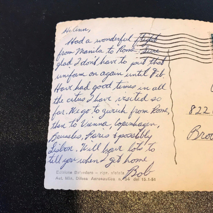 Rare 1955 Bob Grim Rookie Signed Love Letter From Rome New York Yankees JSA COA
