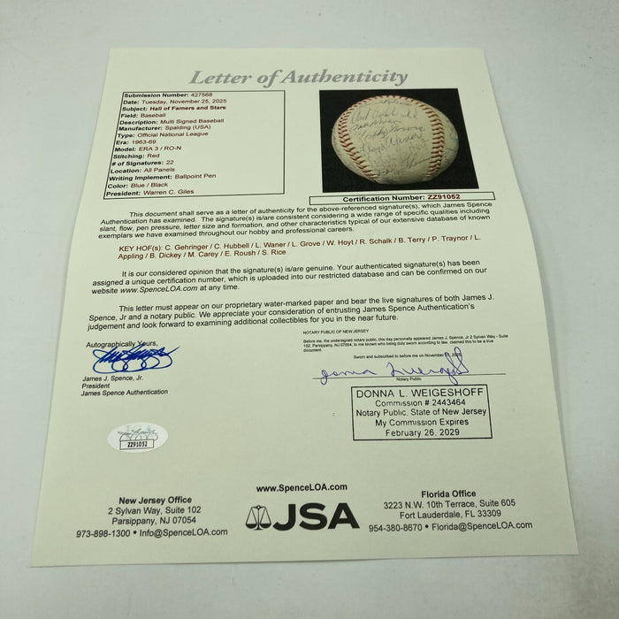 1950's HOF Multi Signed Baseball Lefty Grove Ray Schalk Pie Traynor Sam Rice JSA