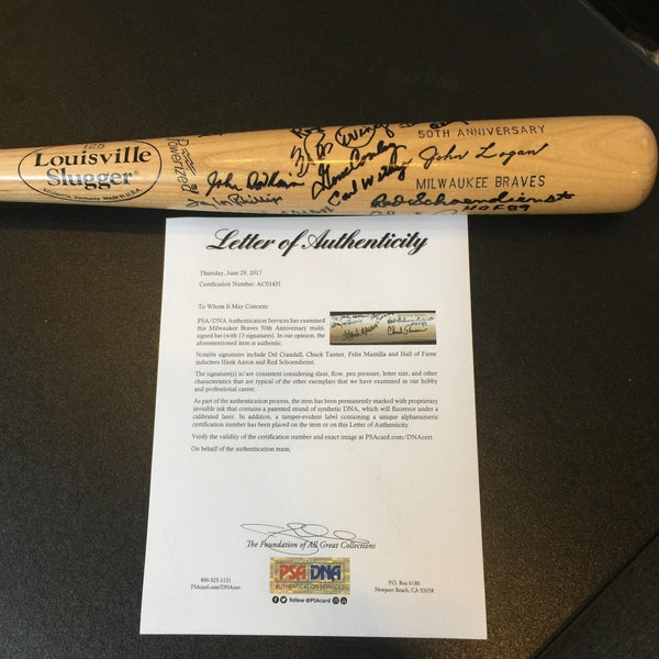 1957 Milwaukee Braves World Series Champs Team Signed Bat Hank Aaron PSA DNA COA