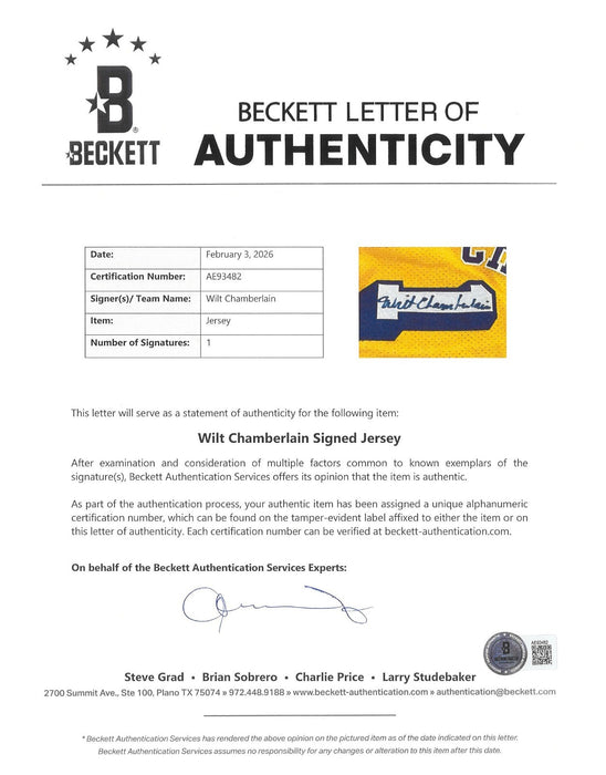 Wilt Chamberlain Signed Los Angeles Lakers 1970's Sand Knit Jersey Beckett COA