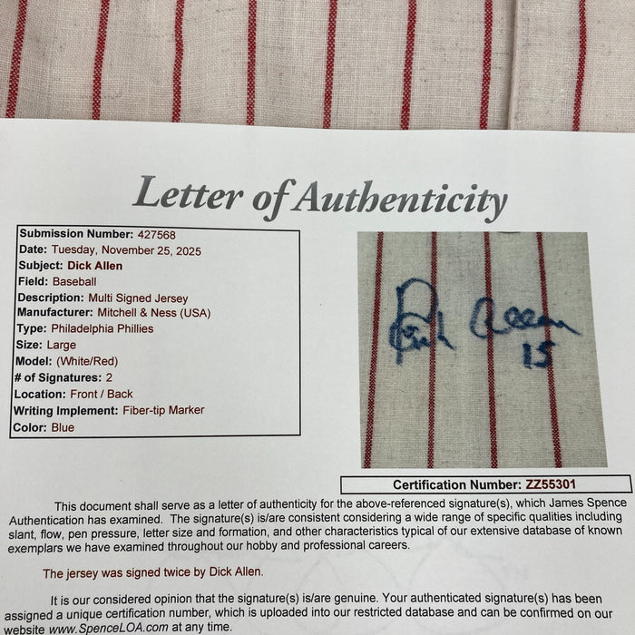 Dick Richie Allen Twice Signed Philadelphia Phillies Mitchell & Ness Jersey JSA