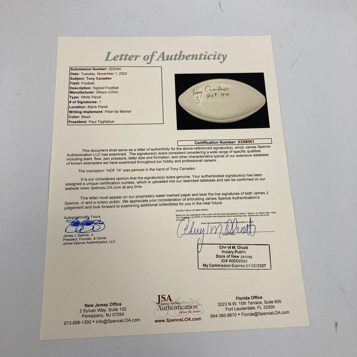 Tony Canadeo "HOF 1974, #3" Signed Wilson NFL Football JSA COA RARE