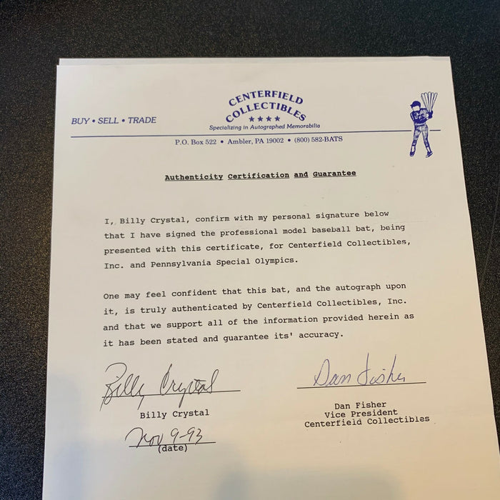 Billy Crystal Signed Personal Model Baseball Bat With JSA COA & Signed Letter