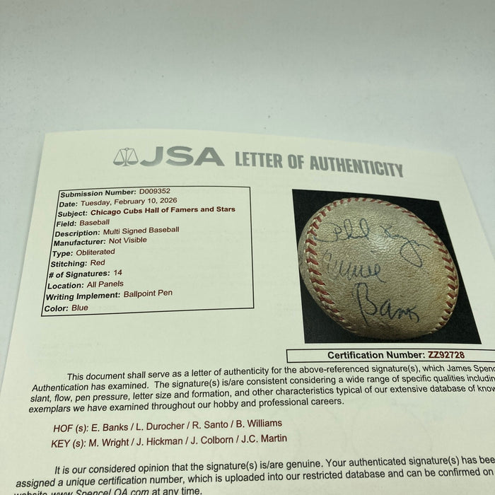Ernie Banks Ron Santo Billy Williams Chicago Cubs Legends Signed Baseball JSA