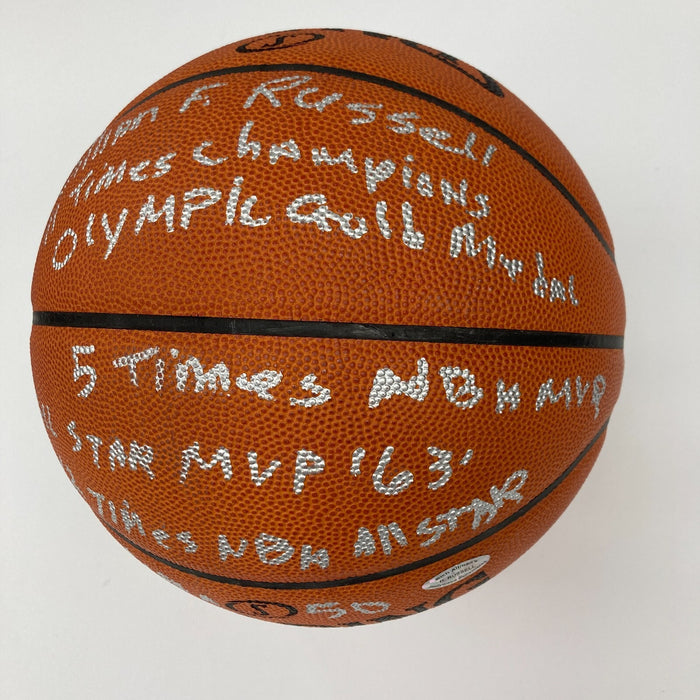 Bill Russell Full Name Signed Heavily Inscribed STAT Basketball JSA COA