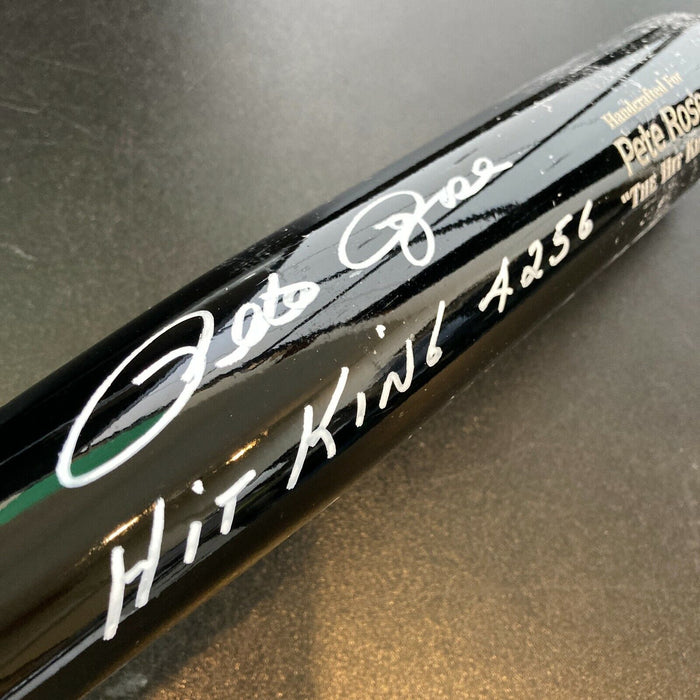 Pete Rose Hit King Signed Heavily Inscribed STAT Game Model Baseball Bat JSA COA