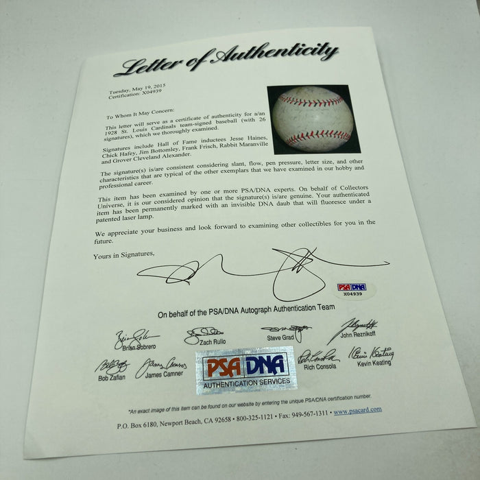 1928 St. Louis Cardinals NL Champs Team Signed Baseball Grover Alexander JSA COA