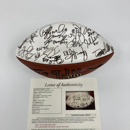 1997 Kansas City Chiefs Team Signed Football Marcus Allen & Tony Gonzalez JSA