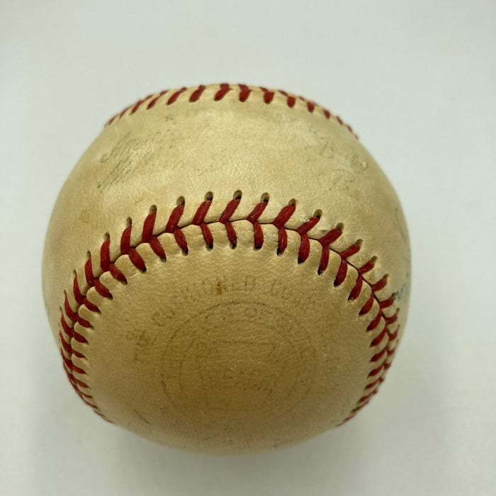 Joe Dimaggio Frank Baker Bob Shawkey Earle Combs Red Rolfe Signed Baseball PSA