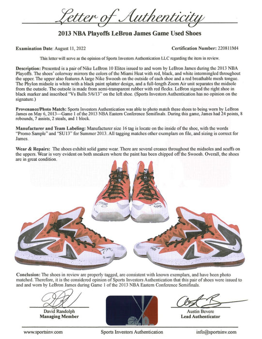 LeBron James Playoffs Game Used Signed Sneakers UDA Upper Deck 1/1 Photo Matched