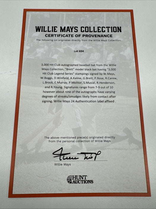 3,000 Hit Club Multi Signed Baseball Bat 11 Signatures Willie Mays JSA COA