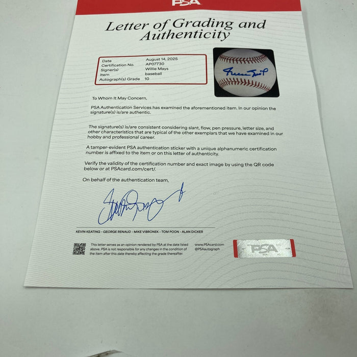 Willie Mays Signed Major League Baseball PSA DNA 10 GEM MINT From Mays Estate