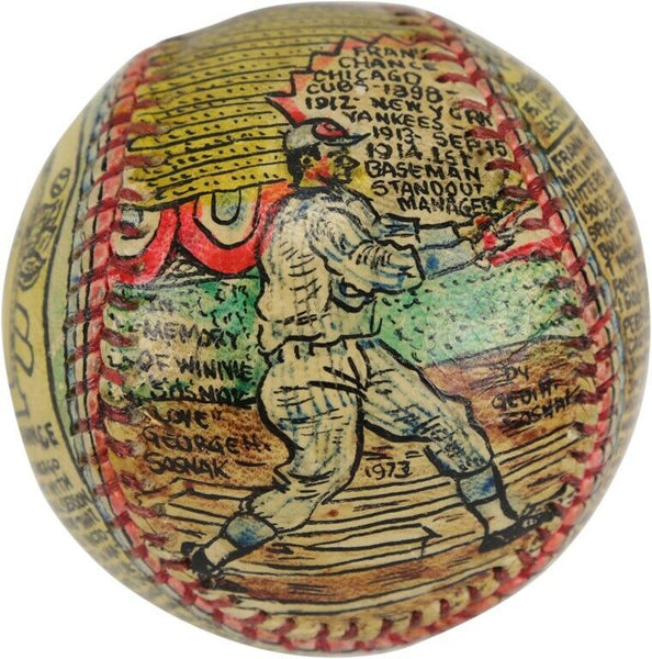 Beautiful Frank Chance Hand Painted George Sosnak Folk Art Baseball 1/1 Signed