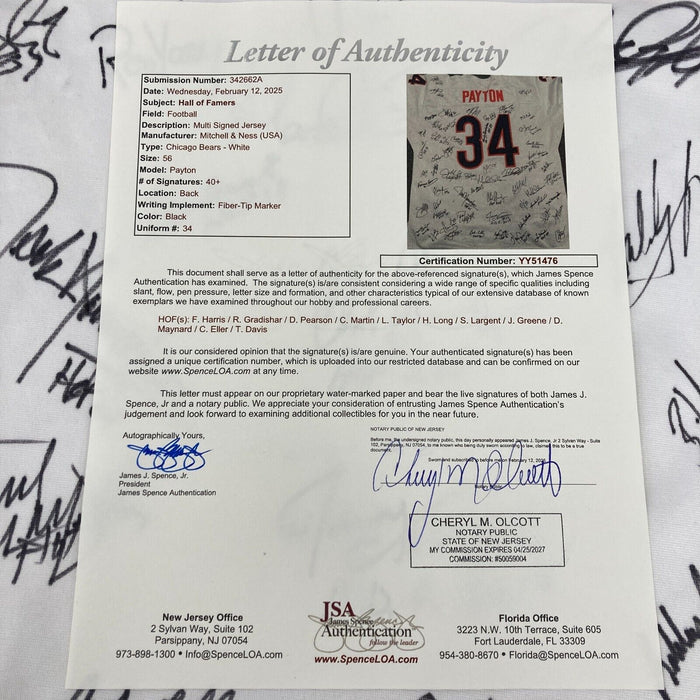 NFL Hall Of Fame Multi Signed Walter Payton Jersey With 40+ Signatures JSA COA