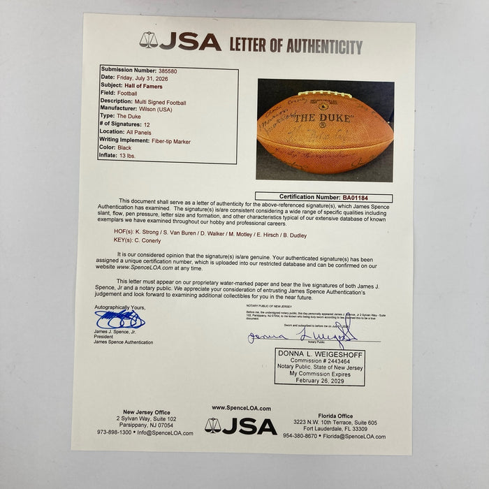 Ken Strong Hall Of Fame Multi Signed Wilson NFL Football JSA COA