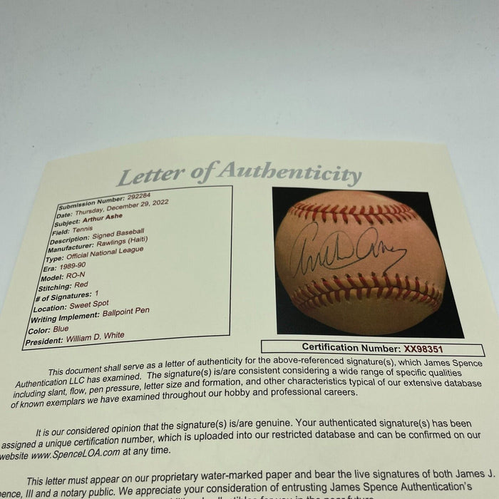 Arthur Ashe Single Signed National League Baseball Tennis Legend JSA COA