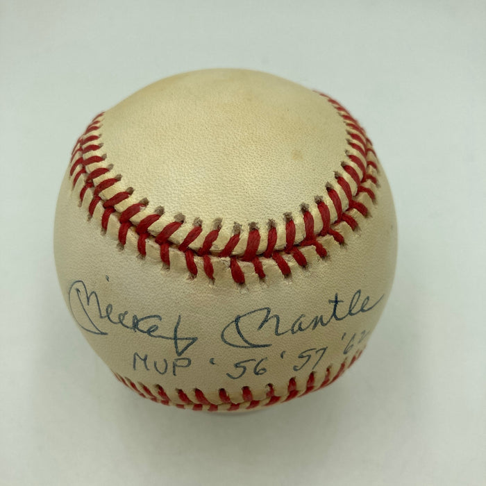 Mickey Mantle "MVP 1956 1957 1962" Signed Inscribed American League Baseball PSA