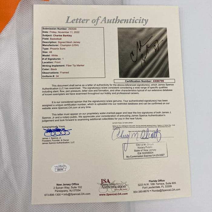 Charles Barkley Signed 1990's Authentic Phoenix Suns Champion Jersey JSA COA