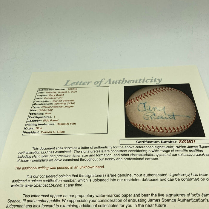 Cary Grant Single Signed 1950's Official National League Baseball JSA COA