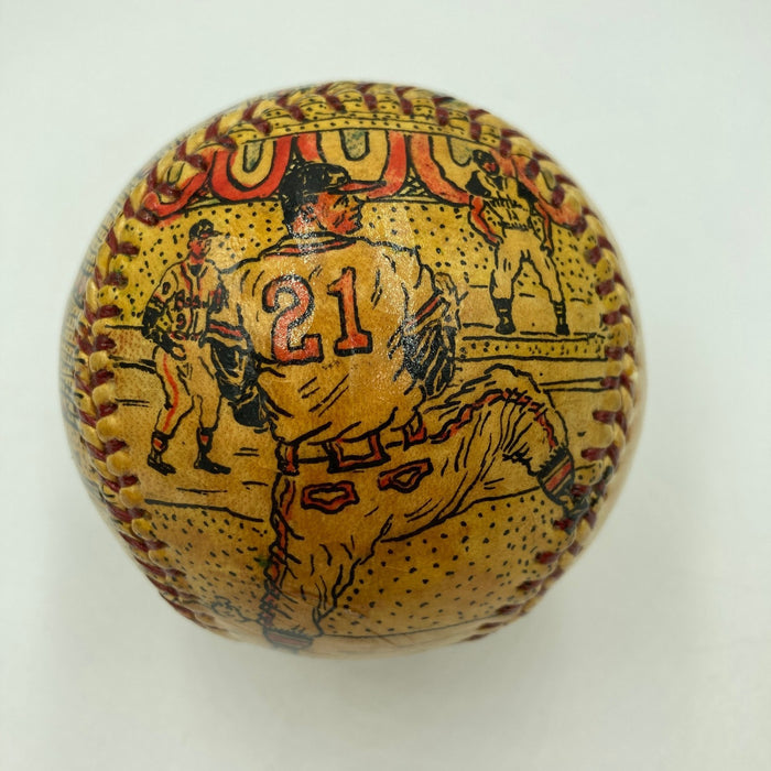 Warren Spahn Hand Painted George Sosnak Folk Art Signed Baseball