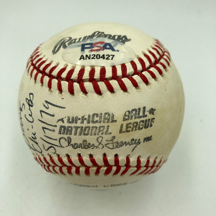 Ernie Banks "Think Cubs" Signed Inscribed Vintage National League Baseball PSA