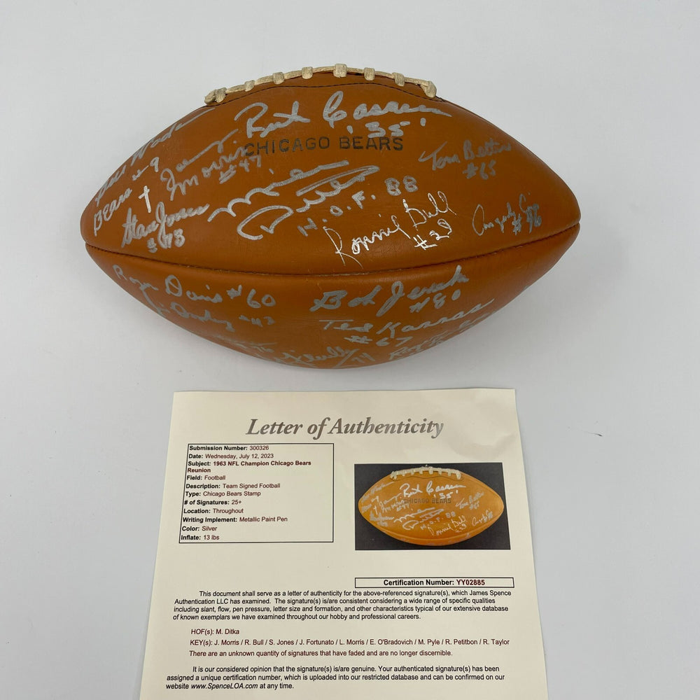 1963 Chicago Bears Super Bowl Champs Team Signed Vintage Football JSA COA