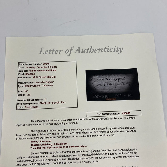 Joe Medwick Signed 1930's Louisville Slugger Mini Baseball Bat JSA COA