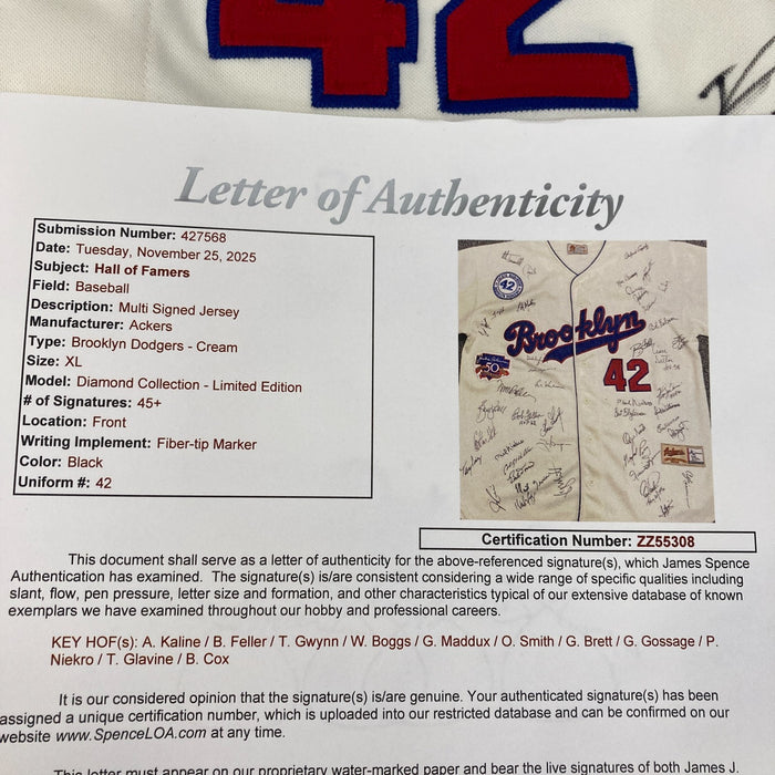 Beautiful Hall Of Fame Multi Signed Jackie Robinson Jersey 45+ Signatures JSA