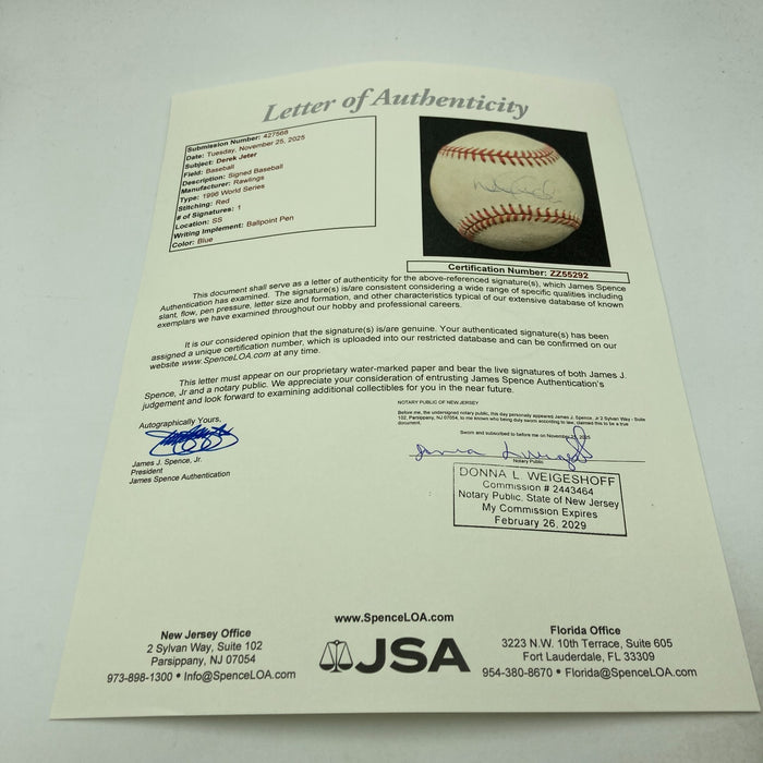 Derek Jeter Signed Official 1996 World Series Game Baseball JSA COA