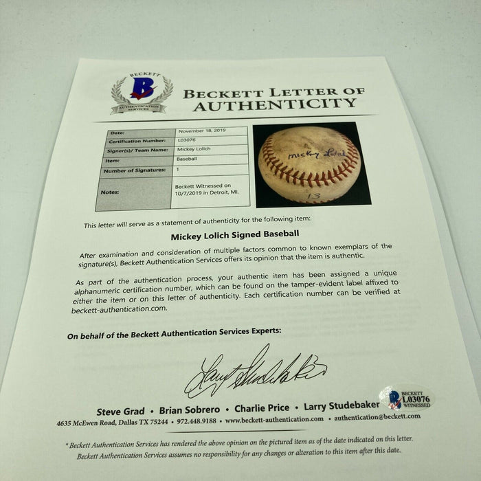 Mickey Lolich Signed Career Win No. 115 Final Out Game Used Baseball Beckett COA