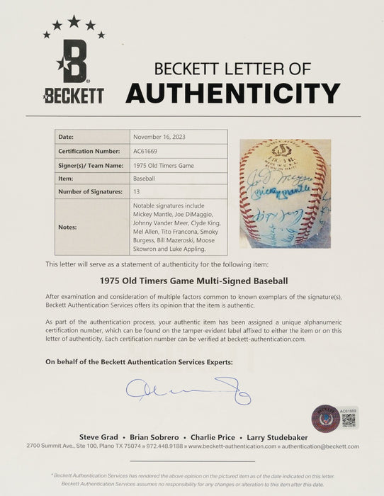 Mickey Mantle & Joe DiMaggio Hall Of Fame Multi Signed Baseball Beckett COA