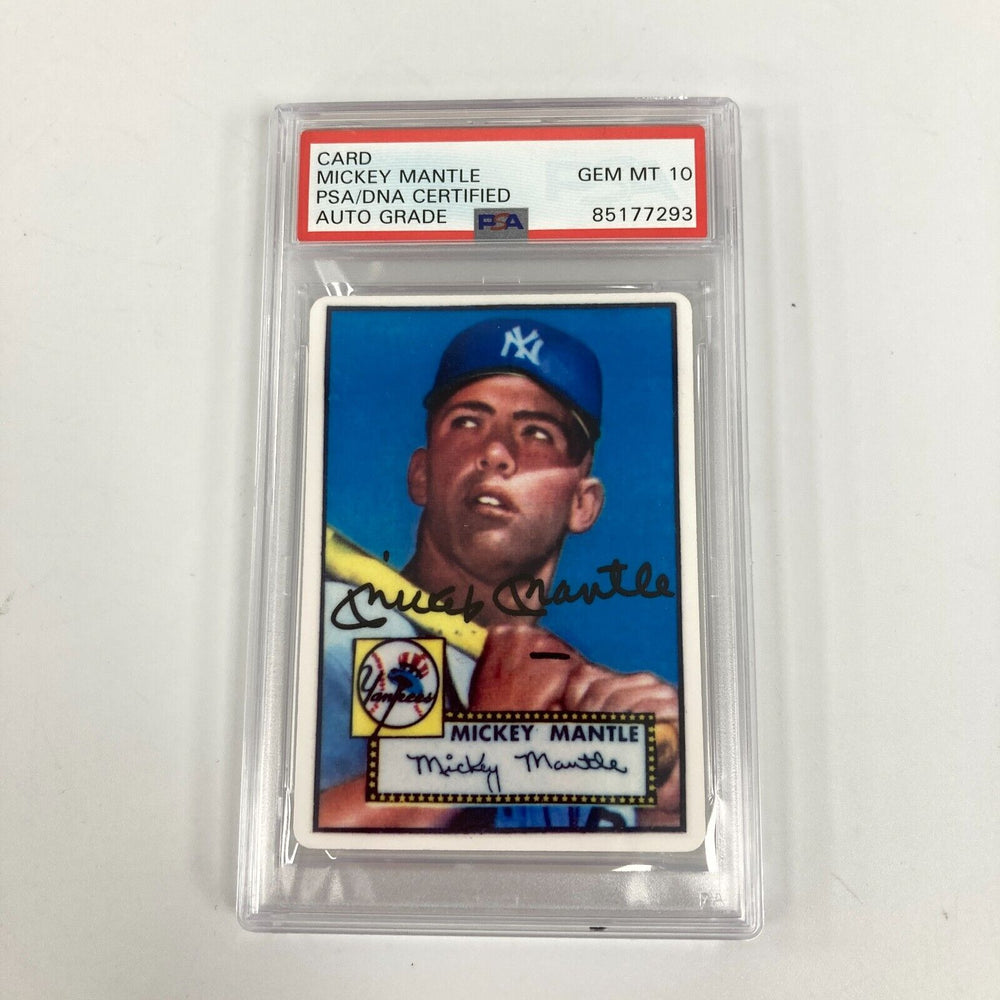 1952 Topps Mickey Mantle Signed Porcelain Baseball Card RC PSA DNA 10 GEM MINT
