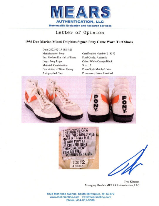 Dan Marino Dual Signed 1986 Game Used Football Shoes MEARS & JSA COA
