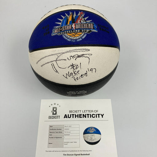 Tim Duncan "#21 Wake Forest" Rookie Signed All Star Game Basketball Beckett COA