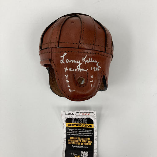 Larry Kelley 1936 Heisman Trophy Yale Signed Vintage Leather Mini Helmet JSA COA