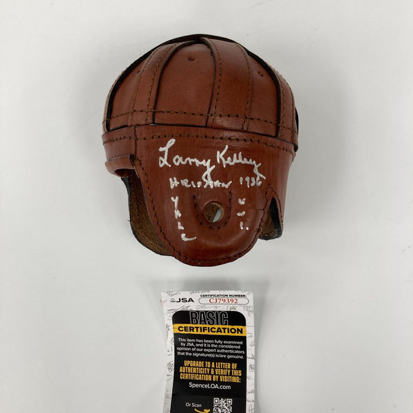 Larry Kelley 1936 Heisman Trophy Yale Signed Vintage Leather Mini Helmet JSA COA