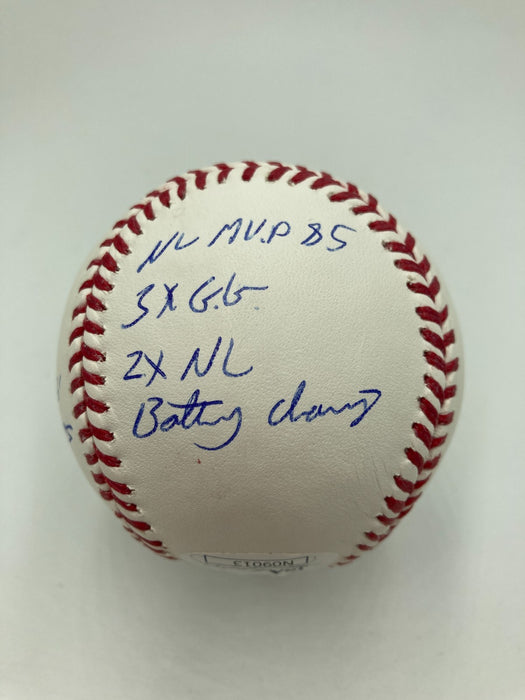 Willie McGee Signed Heavily Inscribed STAT Baseball JSA Certified