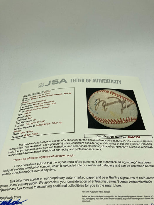 Michael Jordan & Scottie Pippen Signed 1989 American League Baseball JSA COA