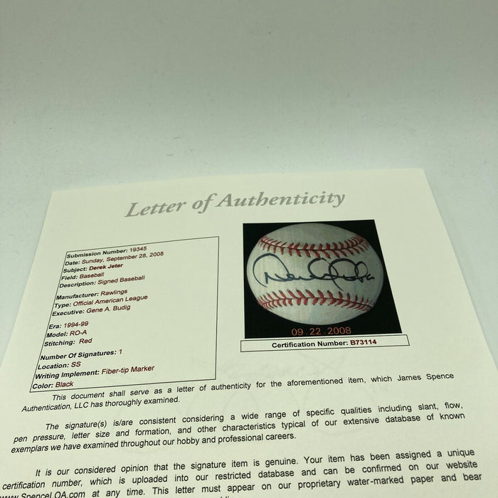 1996 Derek Jeter Rookie Signed Official American League Baseball JSA COA