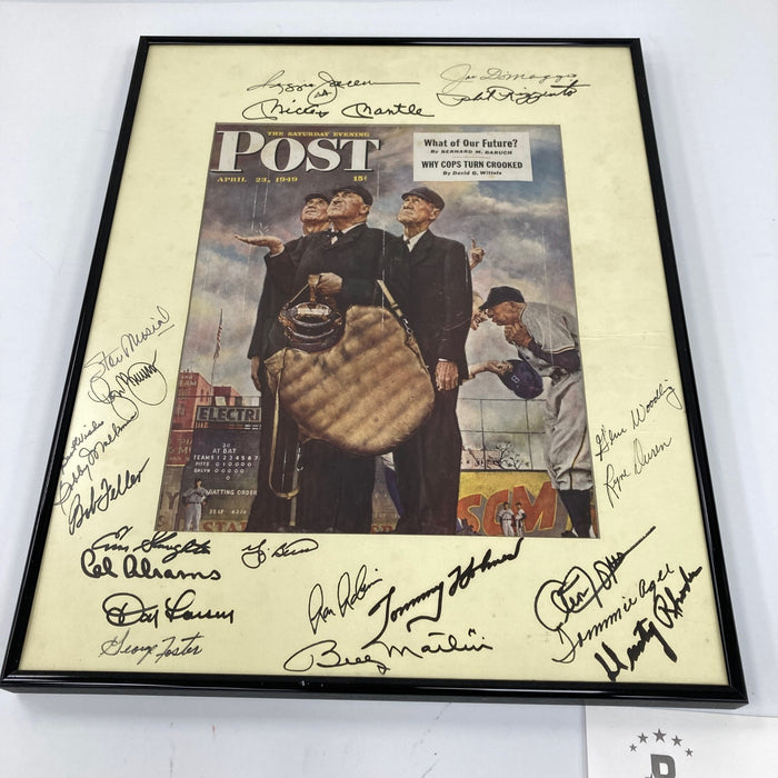 Mickey Mantle Joe Dimaggio HOF Multi Signed Norman Rockwell Photo Beckett COA