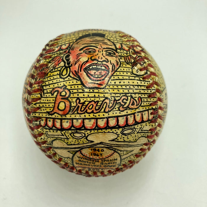 Beautiful Warren Spahn Hand Painted George Sosnak Folk Art Signed Baseball