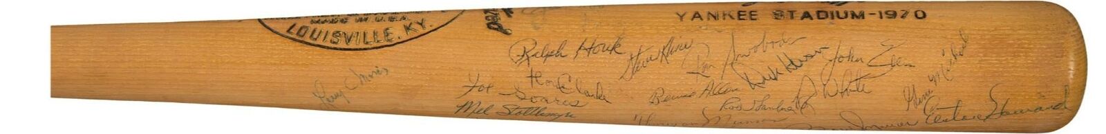 Thurman Munson 1972 Yankees Team Signed Joe Dimaggio Game Issued Bat PSA DNA COA