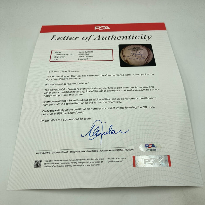 John Lackey "Game 7 Winner" Signed 2002 World Series Game Used Baseball PSA DNA